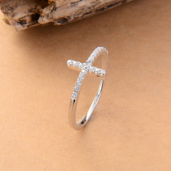 Sideways Cross Crystal Vintage Ring